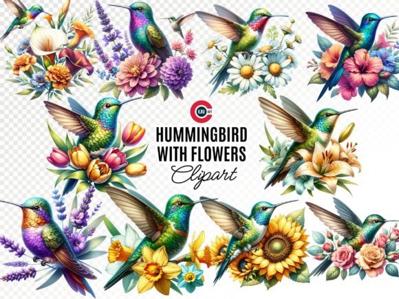 Download Hummingbird with Flowers Clipart - Hummingbird Collection