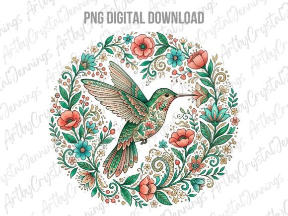 Download Floral Folk Art Hummingbird PNG - Hummingbird Collection