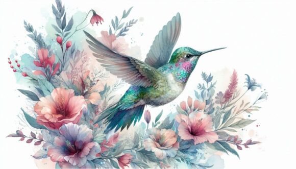 Download Hummingbird Blending into Floral Waterco - Premium Resources